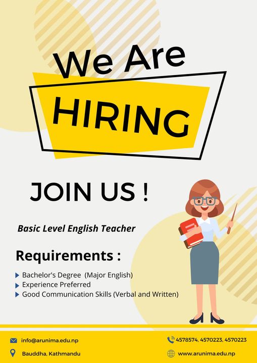 Vacancy Announcement !!!: Basic Level English Teacher Job in Kathmandu, Nepal by Arunima Educational Foundation